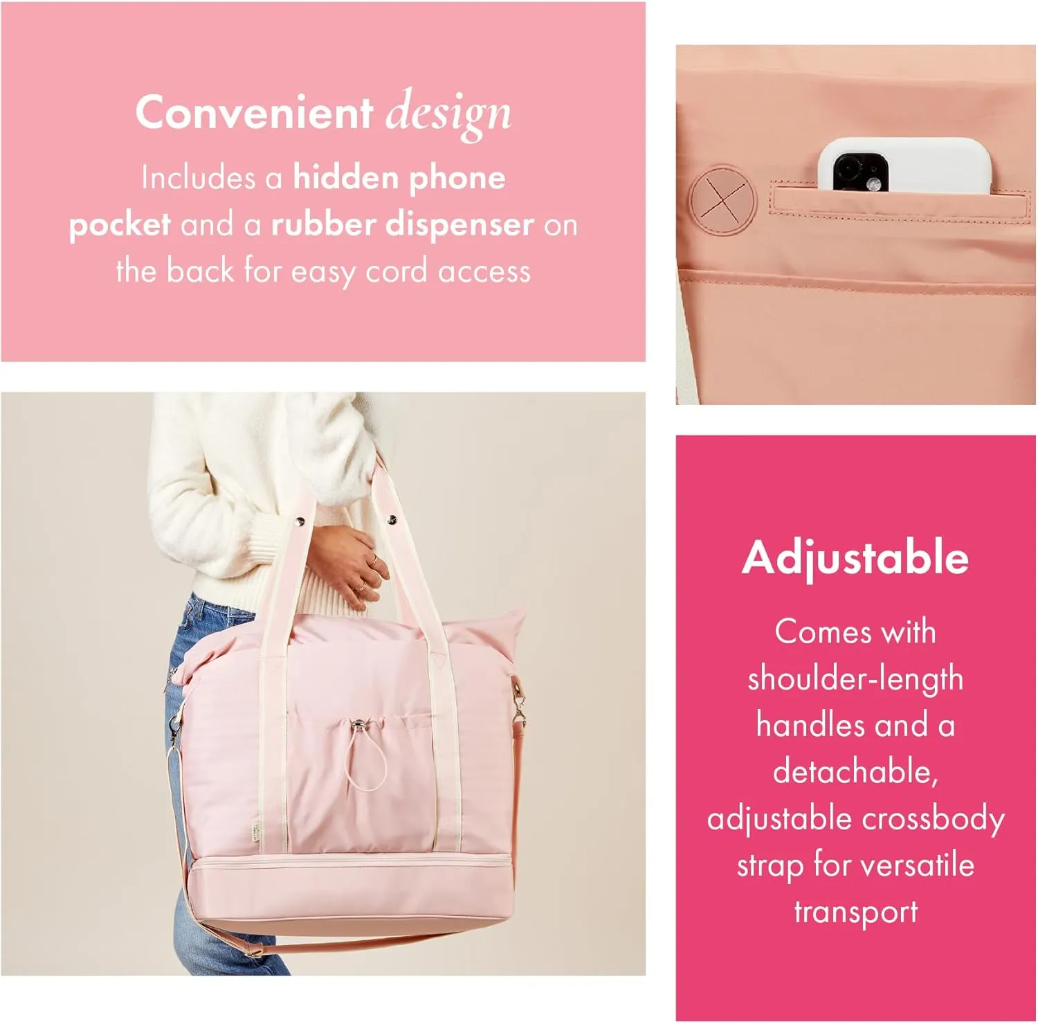 Thirty-One Gifts Deluxe Travel Tote Bag, Multiple-Pocket Tote Bag for Travel and Work, Rosedust