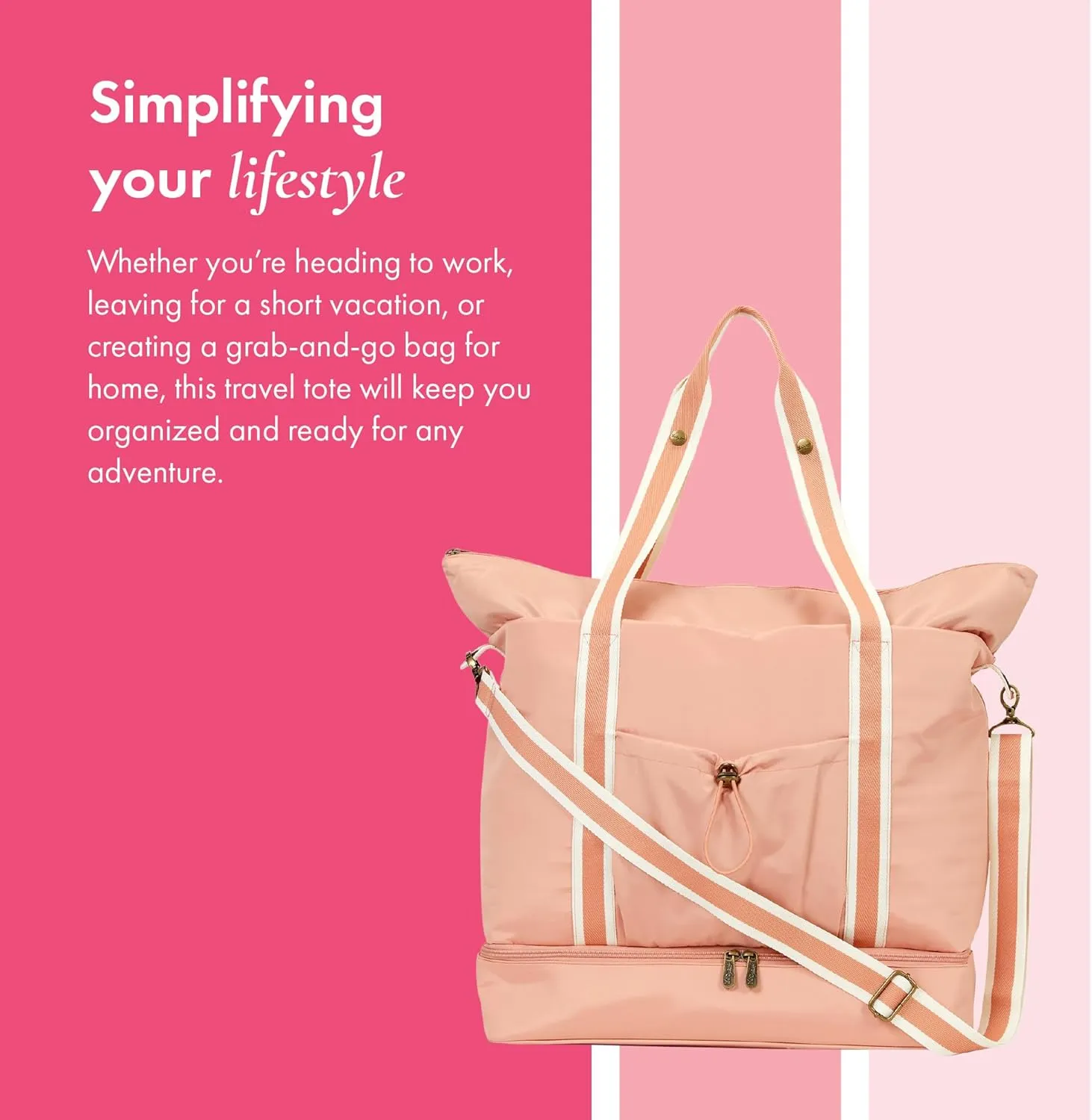 Thirty-One Gifts Deluxe Travel Tote Bag, Multiple-Pocket Tote Bag for Travel and Work, Rosedust