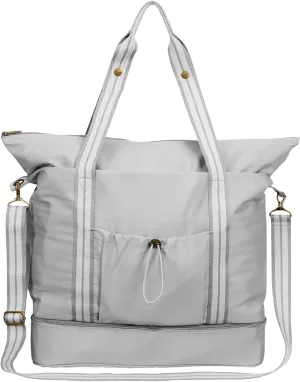 Thirty-One Gifts Deluxe Travel Tote Bag, Multiple-Pocket Tote Bag for Travel and Work, Whisper Grey