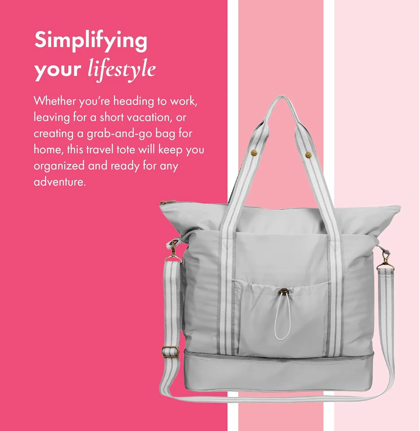 Thirty-One Gifts Deluxe Travel Tote Bag, Multiple-Pocket Tote Bag for Travel and Work, Whisper Grey