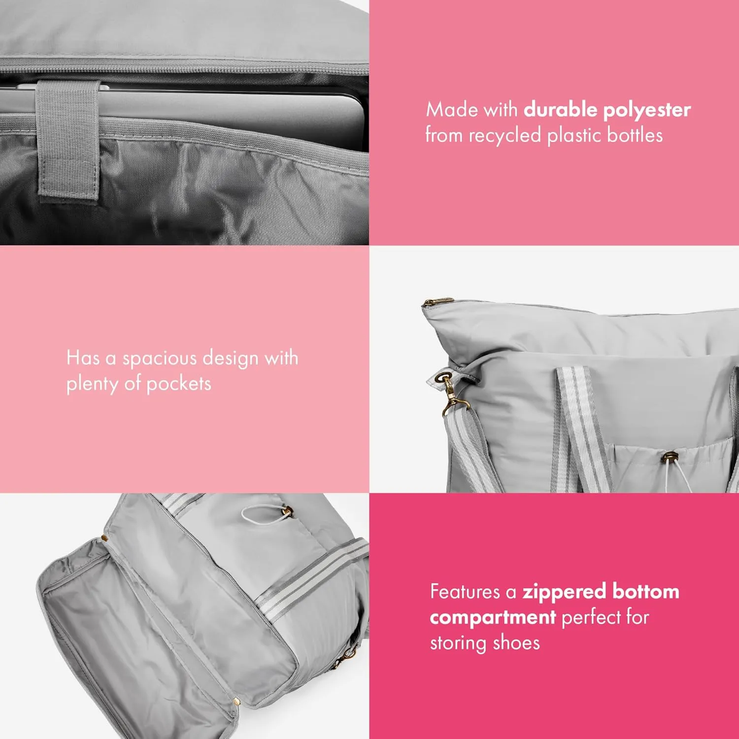Thirty-One Gifts Deluxe Travel Tote Bag, Multiple-Pocket Tote Bag for Travel and Work, Whisper Grey