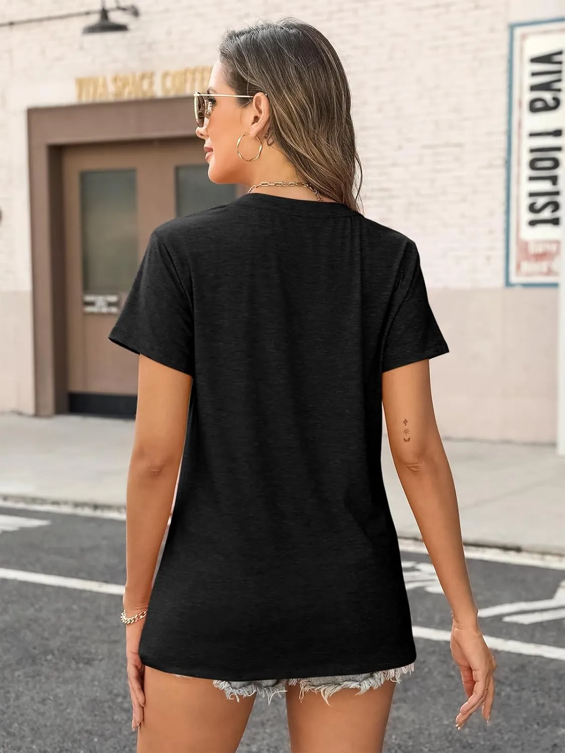 TICTICMIMI Women's V Neck Short Sleeve Tops Summer Casual Cute Loose Fit Button T Shirts