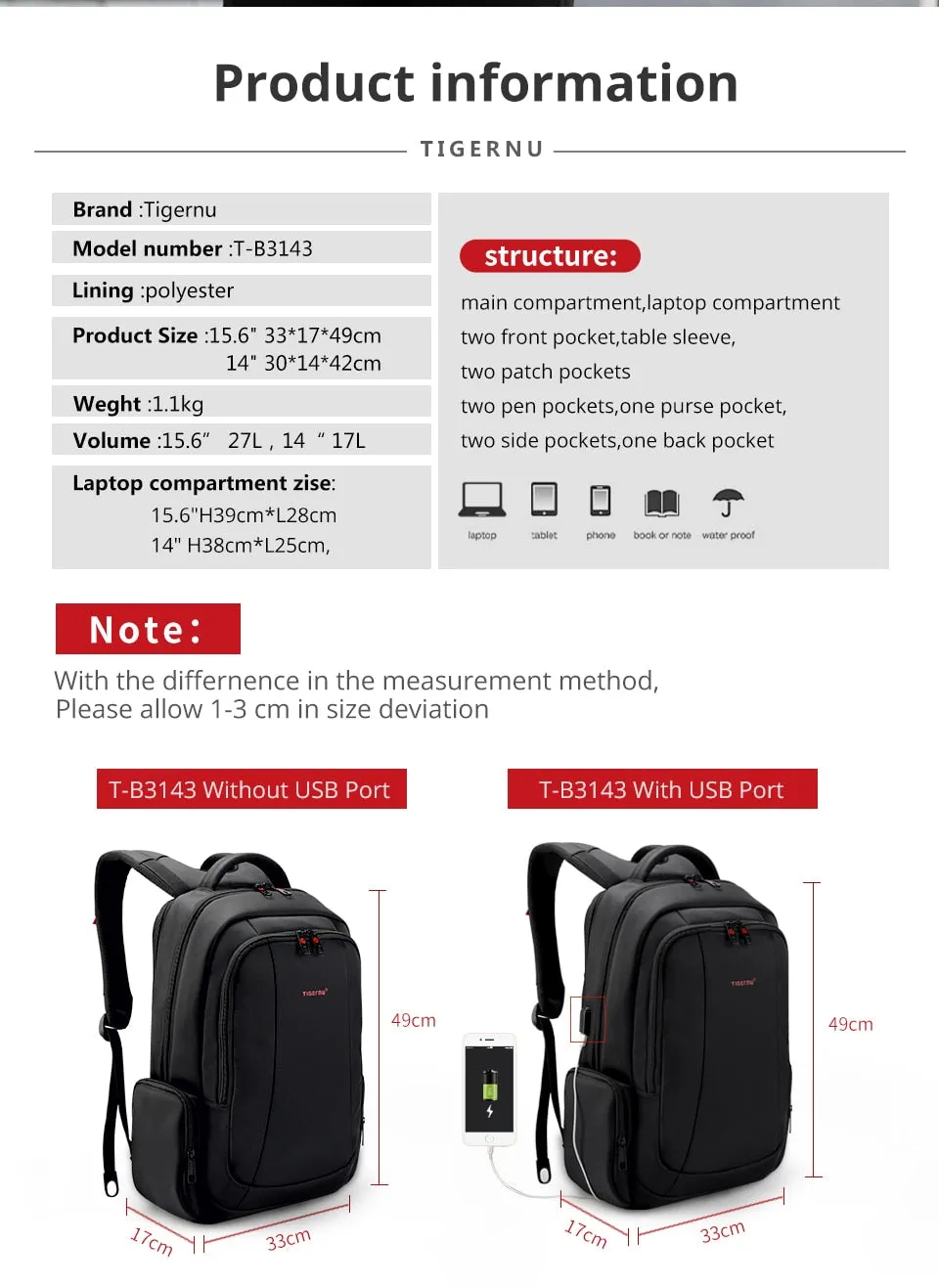 Tigernu Anti Theft Nylon 27L Men 15.6 inch Laptop Backpacks School Fashion Travel Male Mochilas Feminina Casual Women Schoolbag