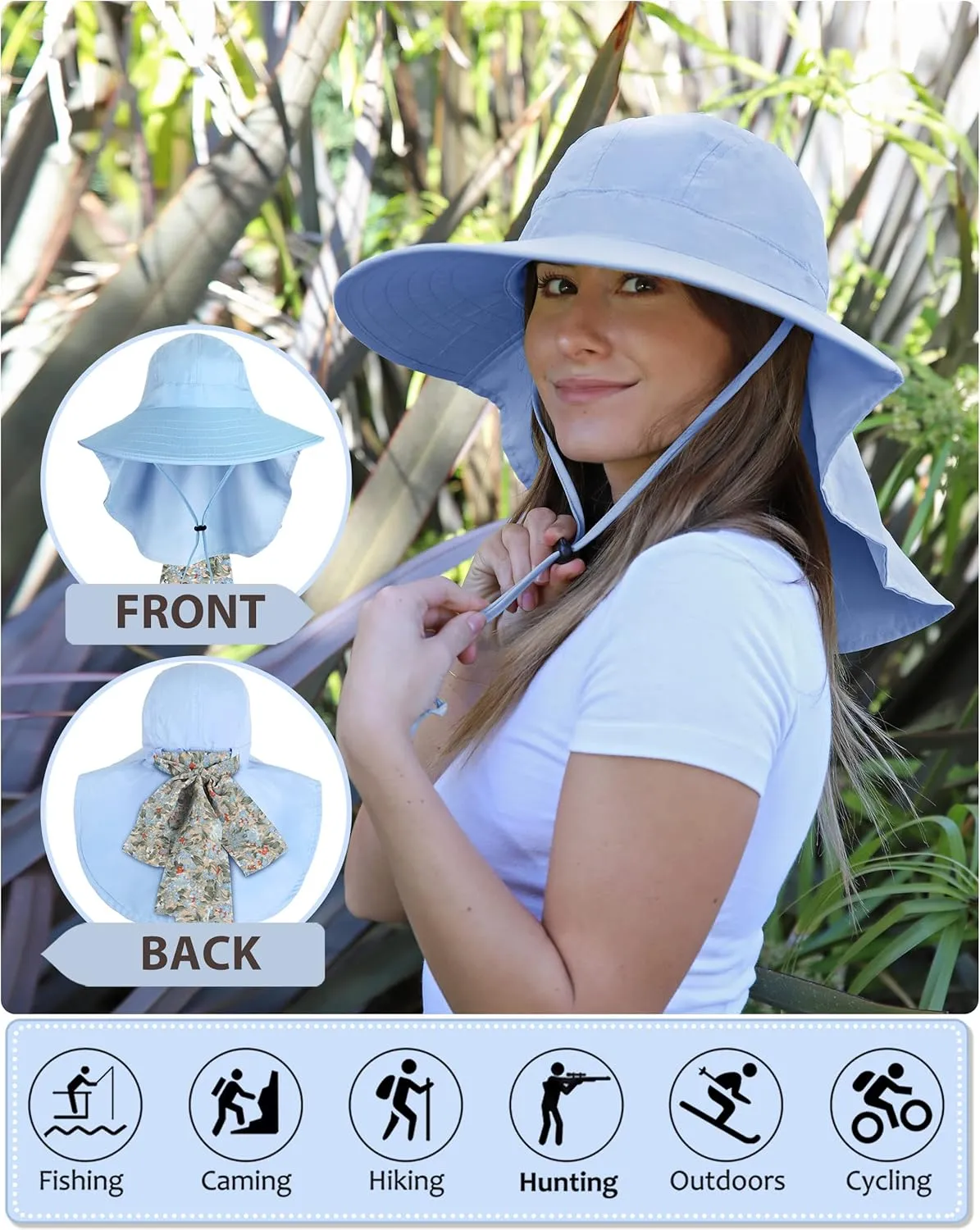 Tirrinia Womens Hiking Hat Wide Brim Hat with Large Neck Flap UPF 50  Sun Protection Hats