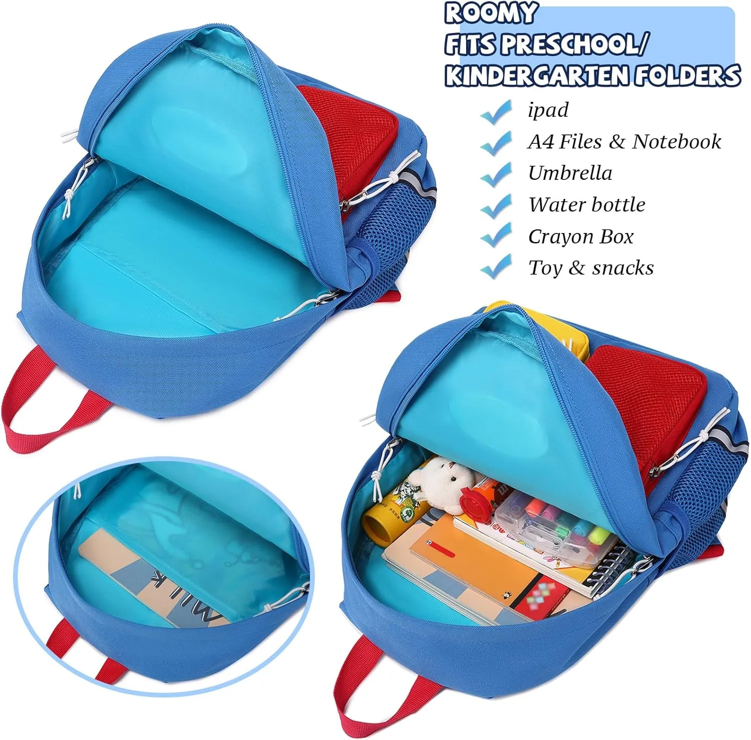 Toddler Backpack for 2-6 Years Boys Girls: 900D Polyester Kids Backpack with Chest Strap & Reflective Strips - Water Resistant Preschool Bag for Daycare, School & Travel-Blue