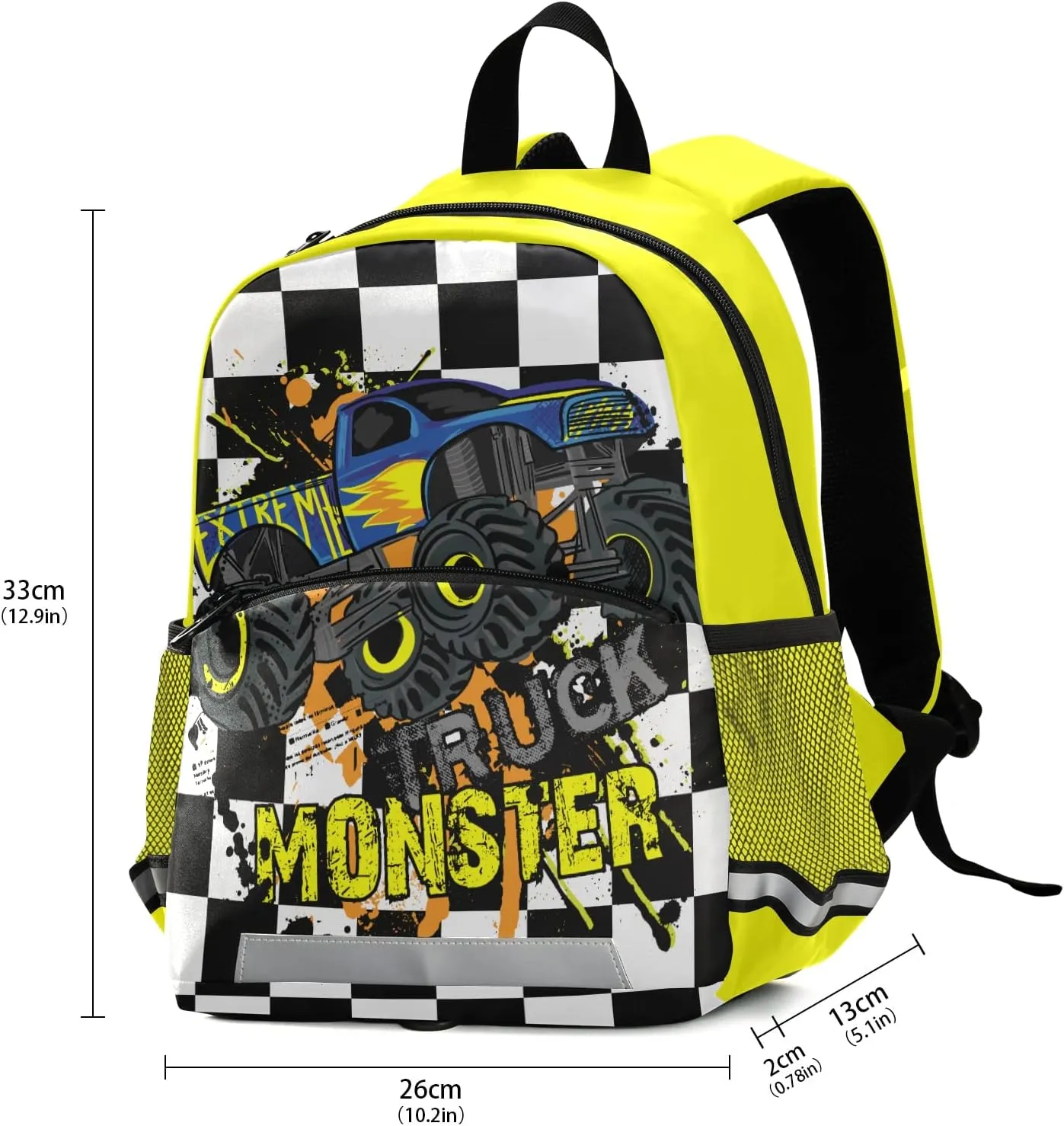 Toddler Backpack,Monster HighTruck Cars Preschool Backpack for Toddlers Boys Girls with Chest clip