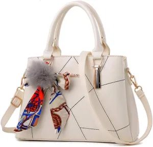 Top-handle Handbags Purse Soft PU Leather Crossbody Shoulder Bag Satchel with Bowknot Plush Ball Pendant