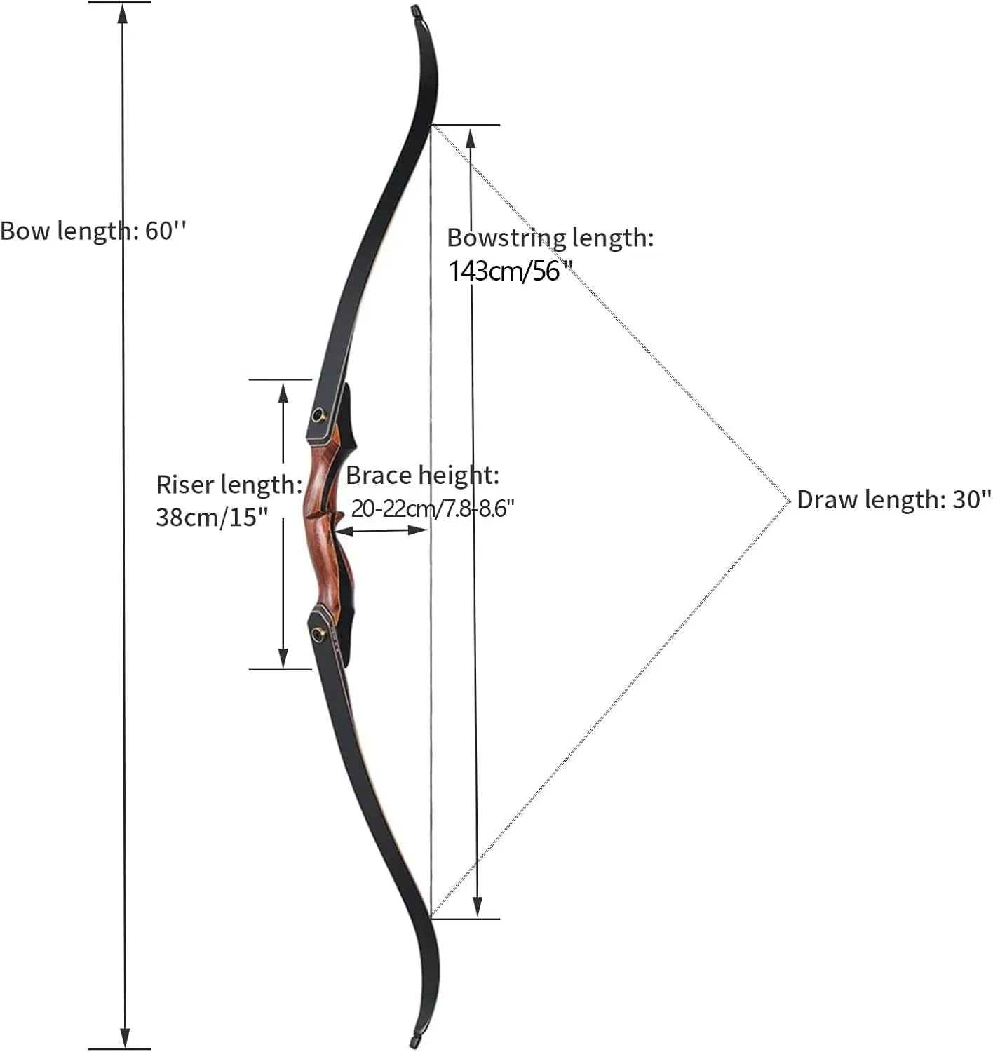 TOPARCHERY Archery 60" Takedown Hunting Recurve Bow for Adults Practice Competition Longbow with Stringer Tool Right Hand Black