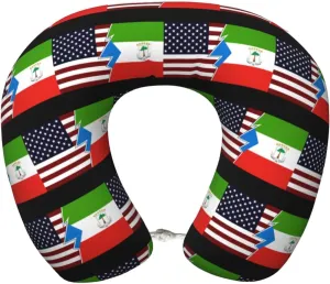Torn Style Us and Equatorial Guinea Flags Neck Pillow Memory Foam U-Shaped Travel Neck Pillow for Airplanes Car Home
