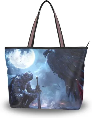 Tote Bag for Women Archangel Wings Moon Durable Designer Handbag with Zipper for Daily Use Travel L