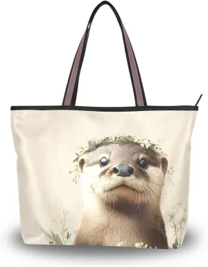 Tote Bag for Women Beantiful Otter Garland Durable Designer Handbag with Zipper for Daily Use Travel L