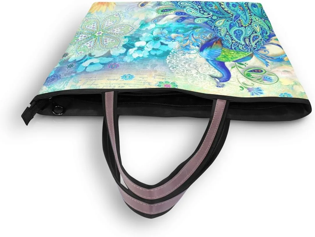 Tote Bag for Women with Zipper and Pockets,Polyester Tote Bag Pattern Tote Purse Women Handbag