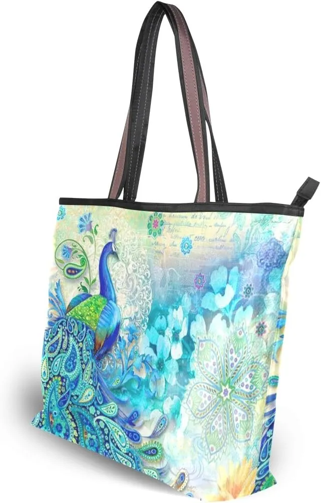 Tote Bag for Women with Zipper and Pockets,Polyester Tote Bag Pattern Tote Purse Women Handbag
