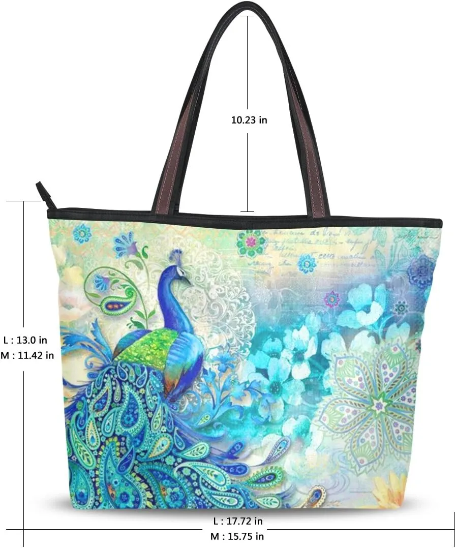 Tote Bag for Women with Zipper and Pockets,Polyester Tote Bag Pattern Tote Purse Women Handbag