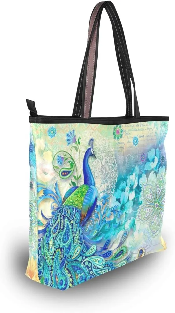 Tote Bag for Women with Zipper and Pockets,Polyester Tote Bag Pattern Tote Purse Women Handbag