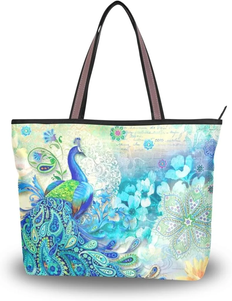 Tote Bag for Women with Zipper and Pockets,Polyester Tote Bag Pattern Tote Purse Women Handbag