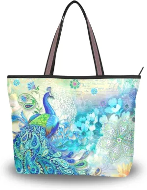 Tote Bag for Women with Zipper and Pockets,Polyester Tote Bag Pattern Tote Purse Women Handbag
