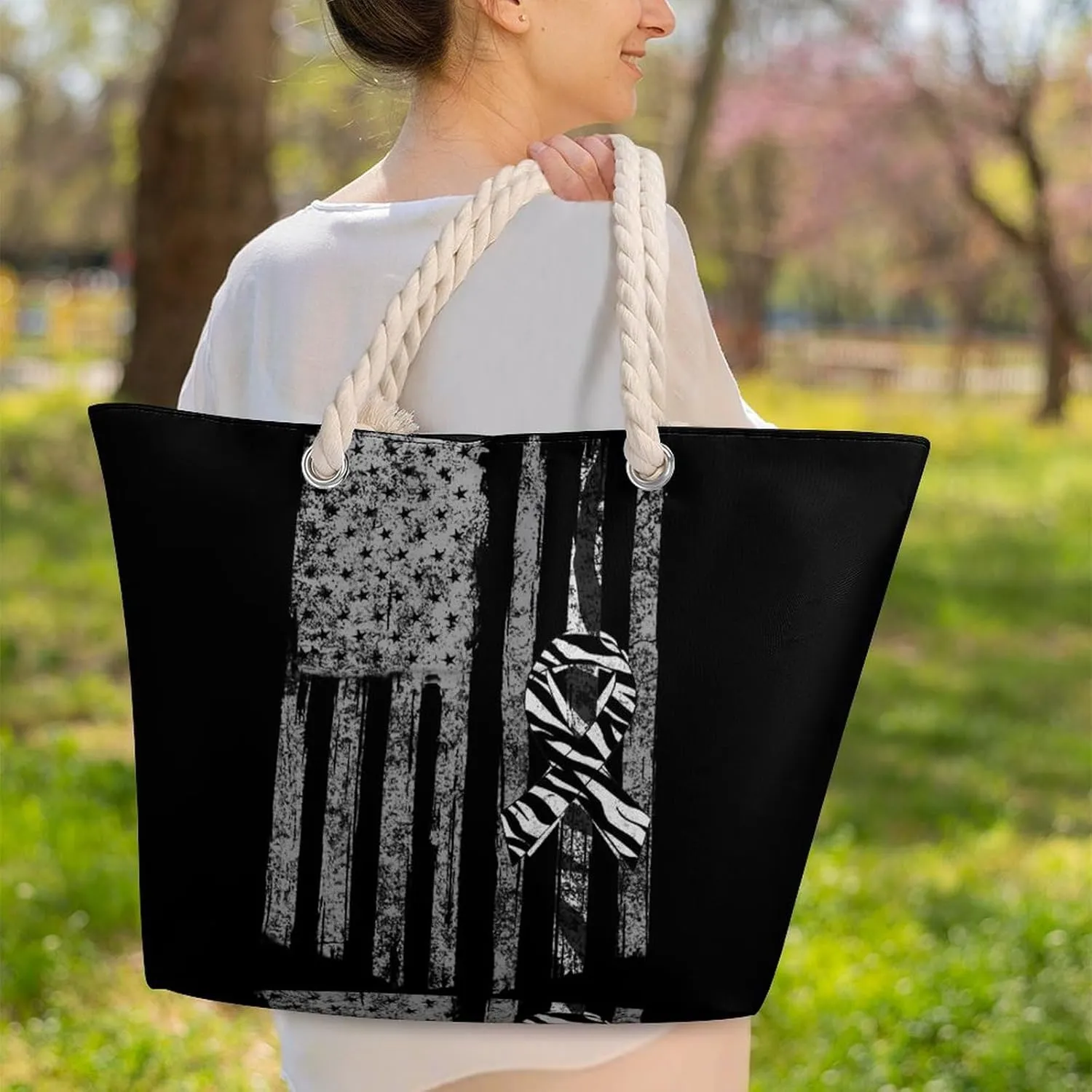 Tote Bag Large Handles Beach Bag with Zipper for Shopping Groceries Travel Outdoors Swim Pool Bag
