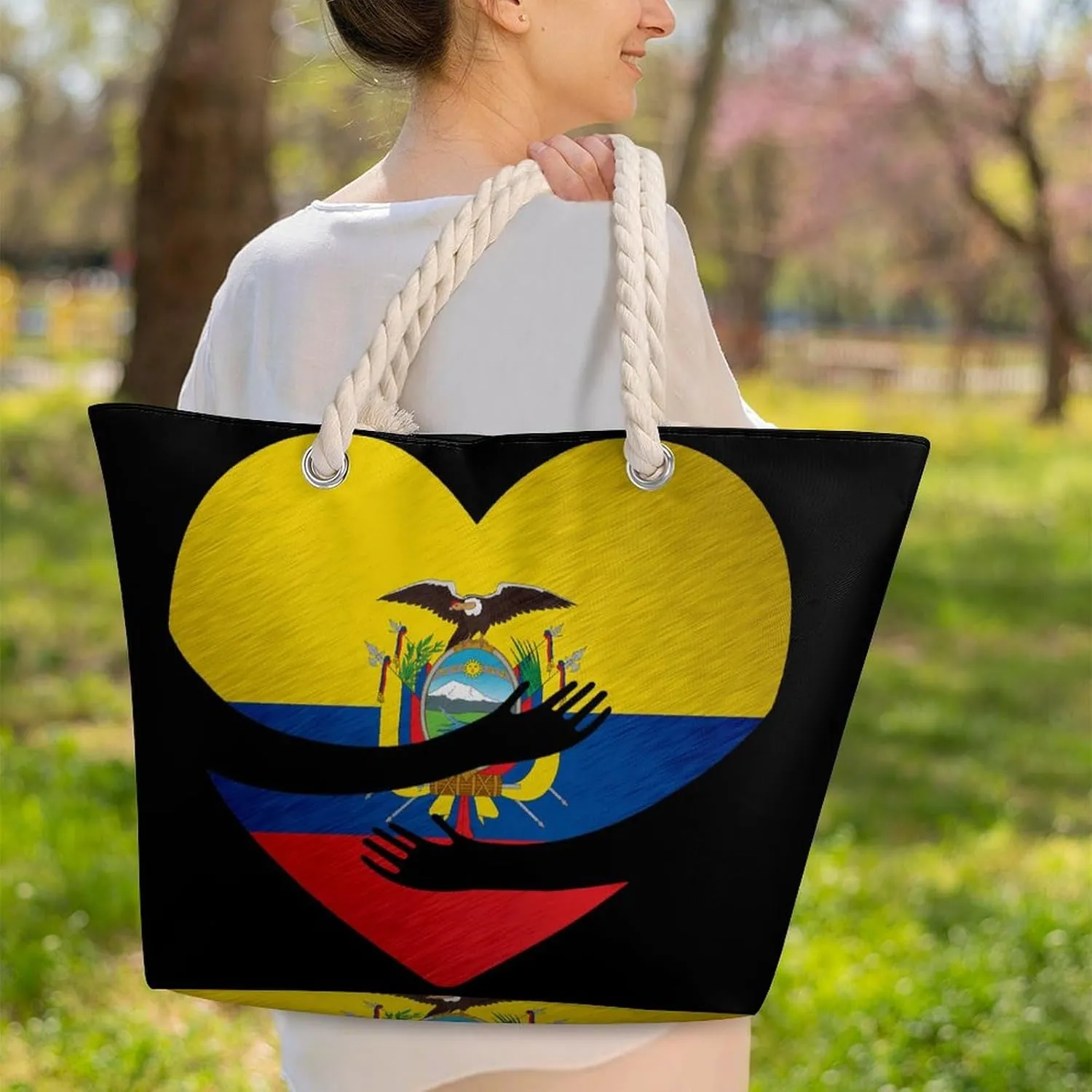 Tote Bag Large Handles Beach Bag with Zipper for Shopping Groceries Travel Outdoors Swim Pool Bag