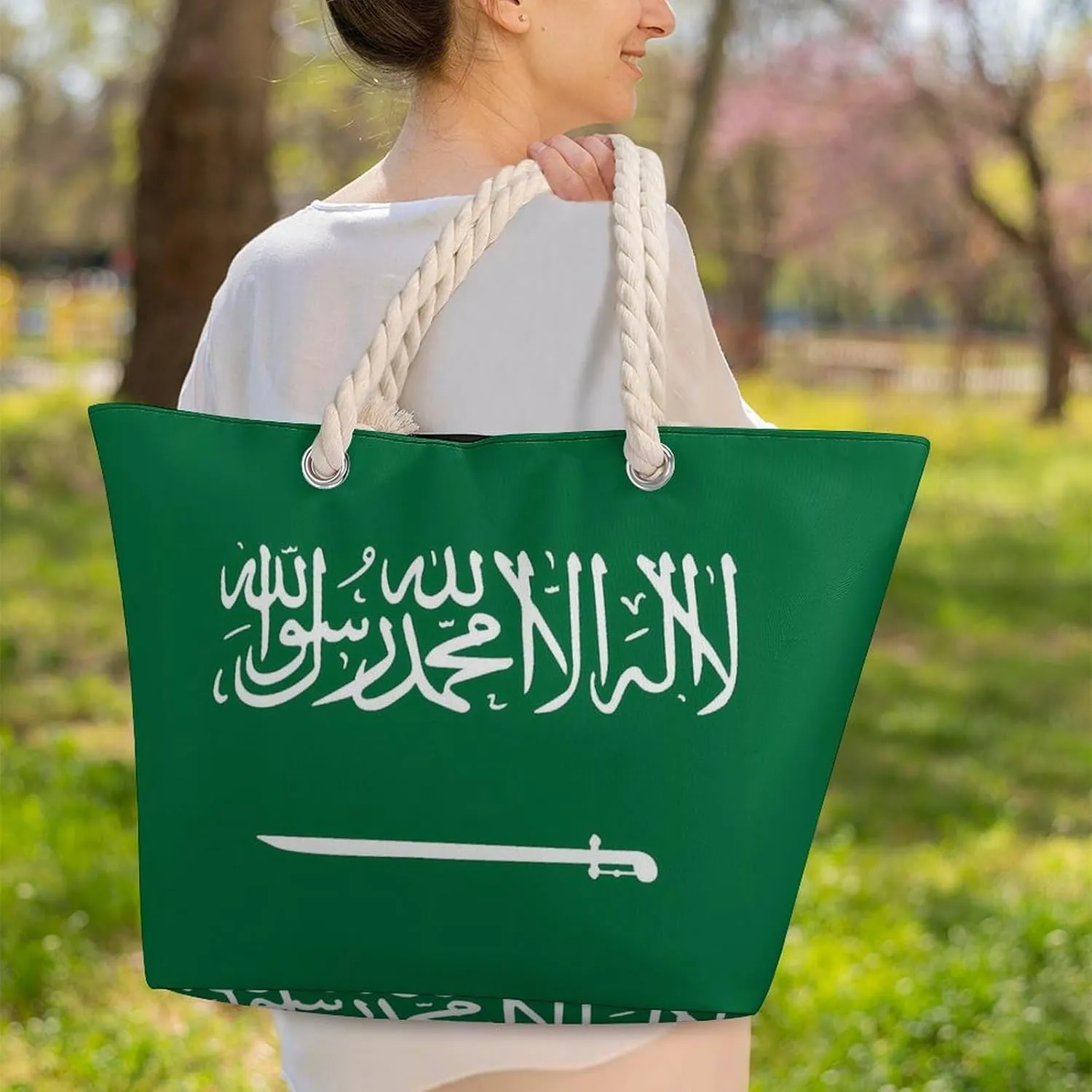 Tote Bag Large Handles Beach Bag with Zipper for Shopping Groceries Travel Outdoors Swim Pool Bag