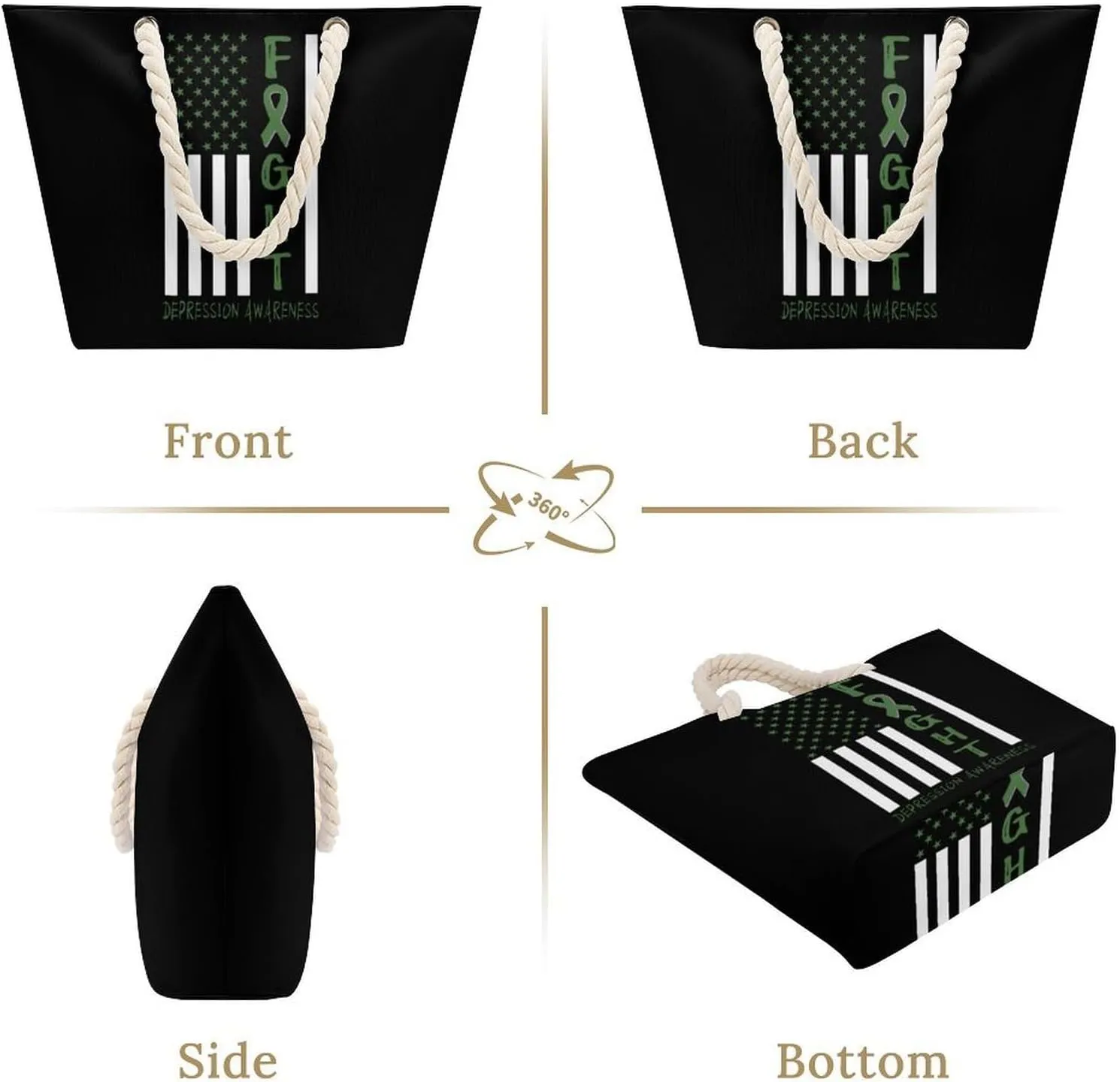 Tote Bag Large Handles Beach Bag with Zipper for Shopping Groceries Travel Outdoors Swim Pool Bag