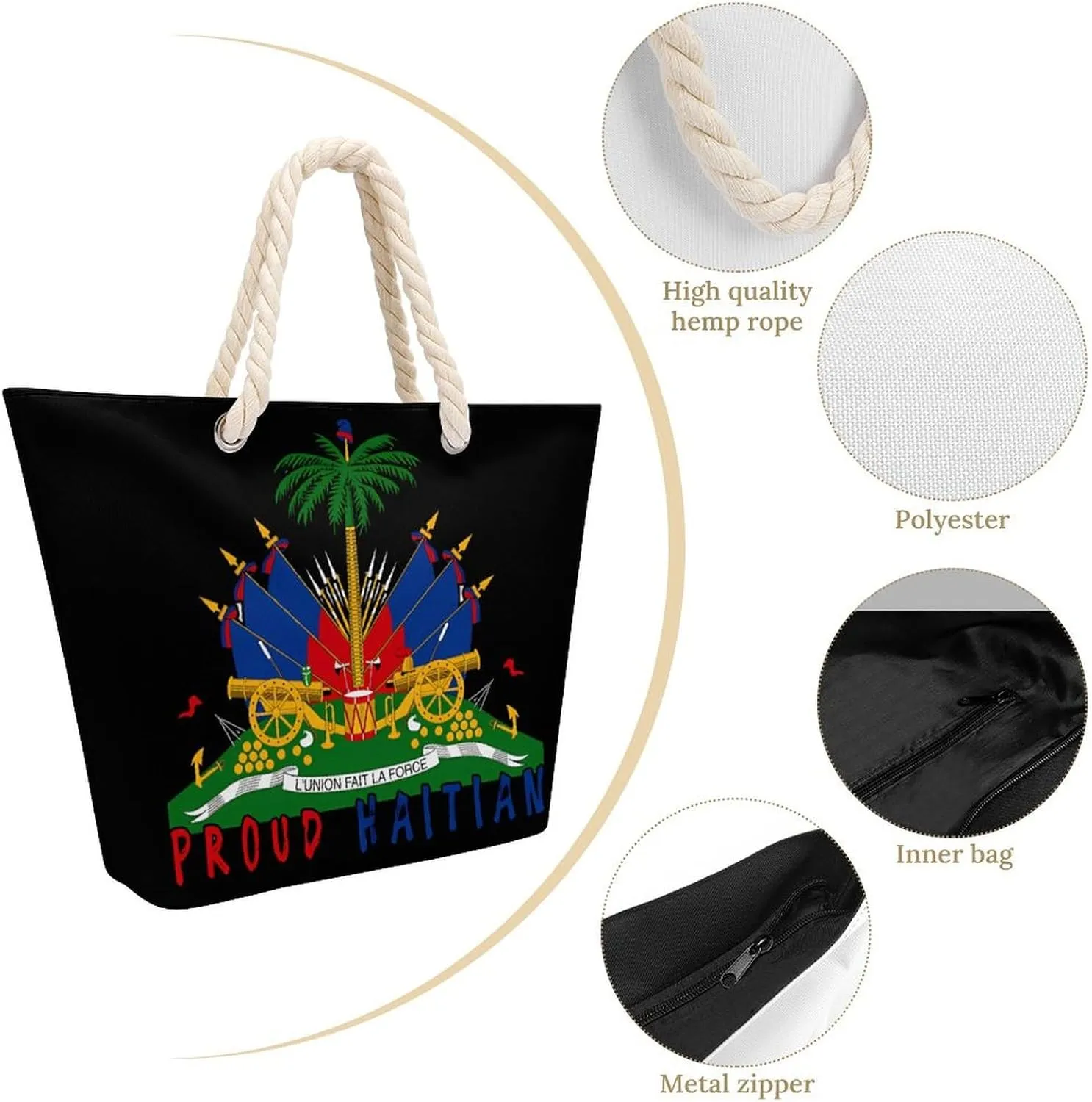 Tote Bag Large Handles Beach Bag with Zipper for Shopping Groceries Travel Outdoors Swim Pool Bag
