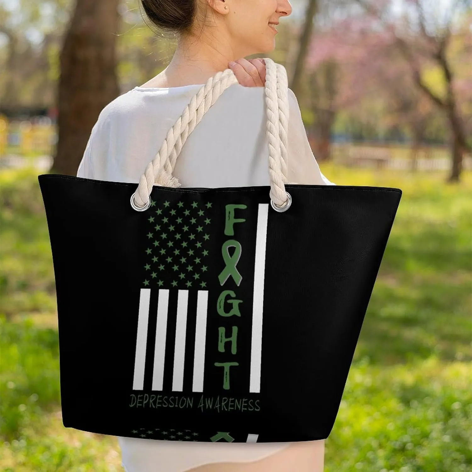 Tote Bag Large Handles Beach Bag with Zipper for Shopping Groceries Travel Outdoors Swim Pool Bag