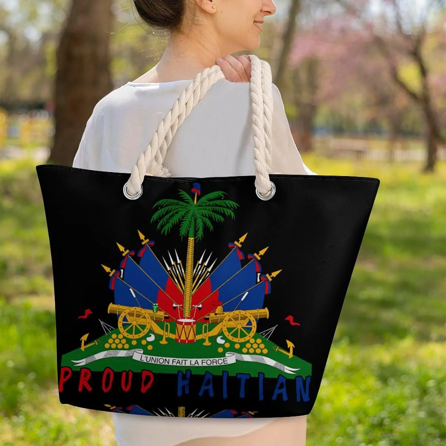 Tote Bag Large Handles Beach Bag with Zipper for Shopping Groceries Travel Outdoors Swim Pool Bag