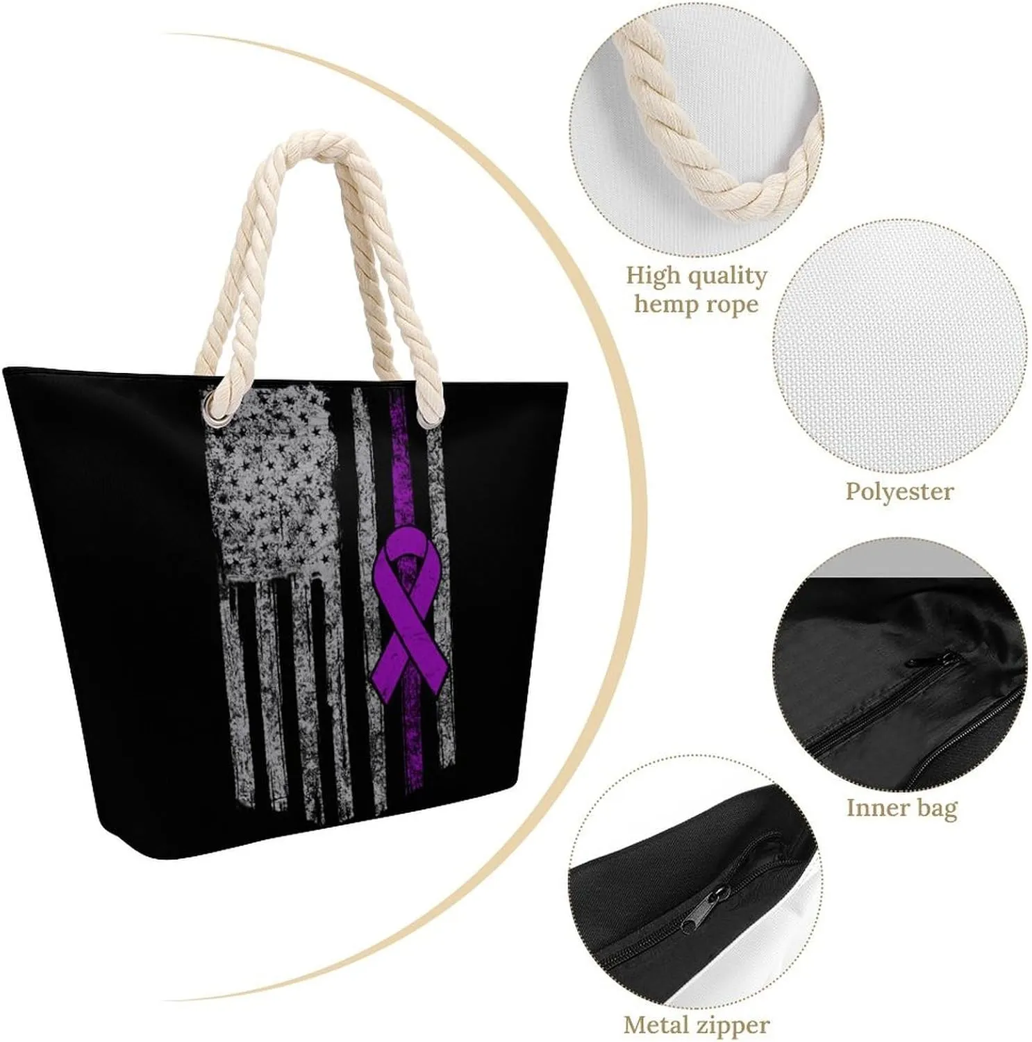 Tote Bag Large Handles Beach Bag with Zipper for Shopping Groceries Travel Outdoors Swim Pool Bag