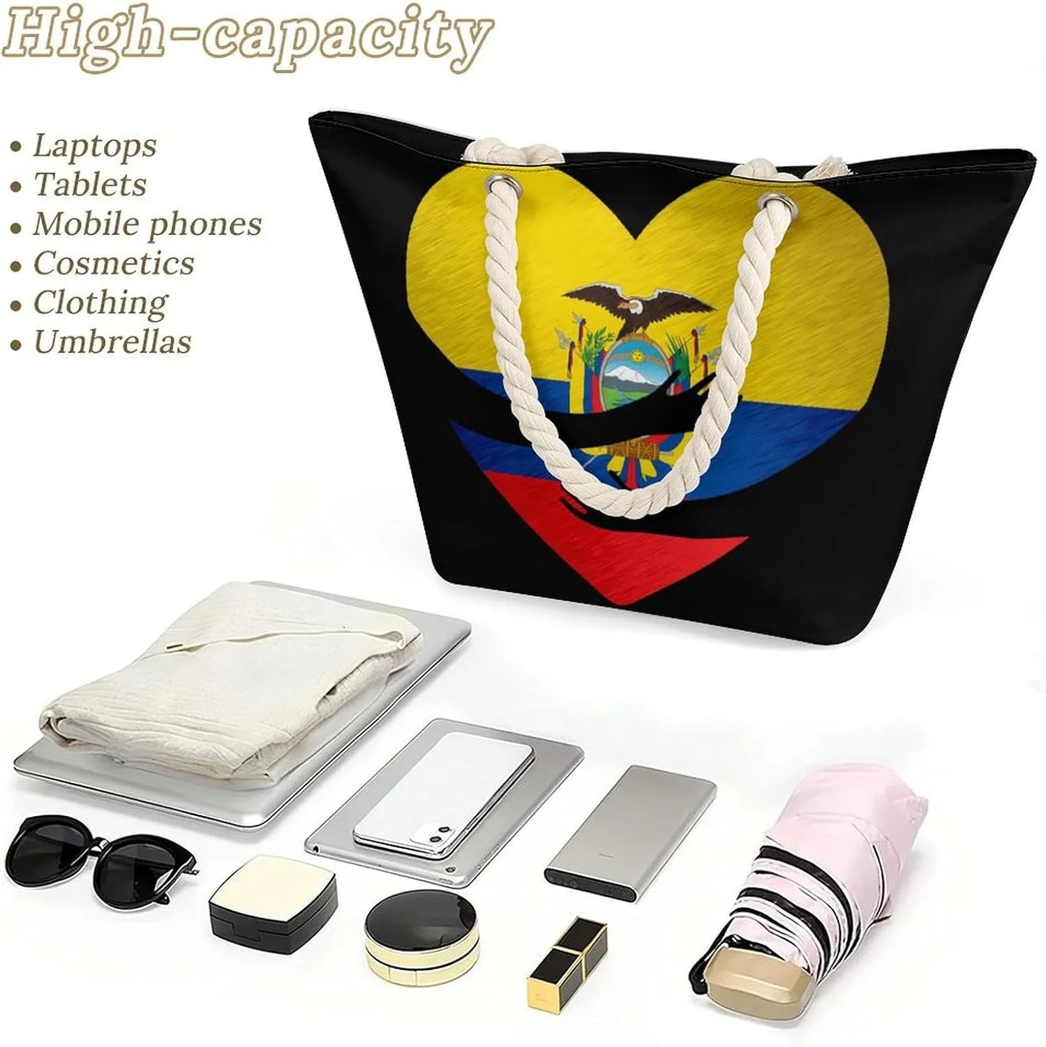 Tote Bag Large Handles Beach Bag with Zipper for Shopping Groceries Travel Outdoors Swim Pool Bag