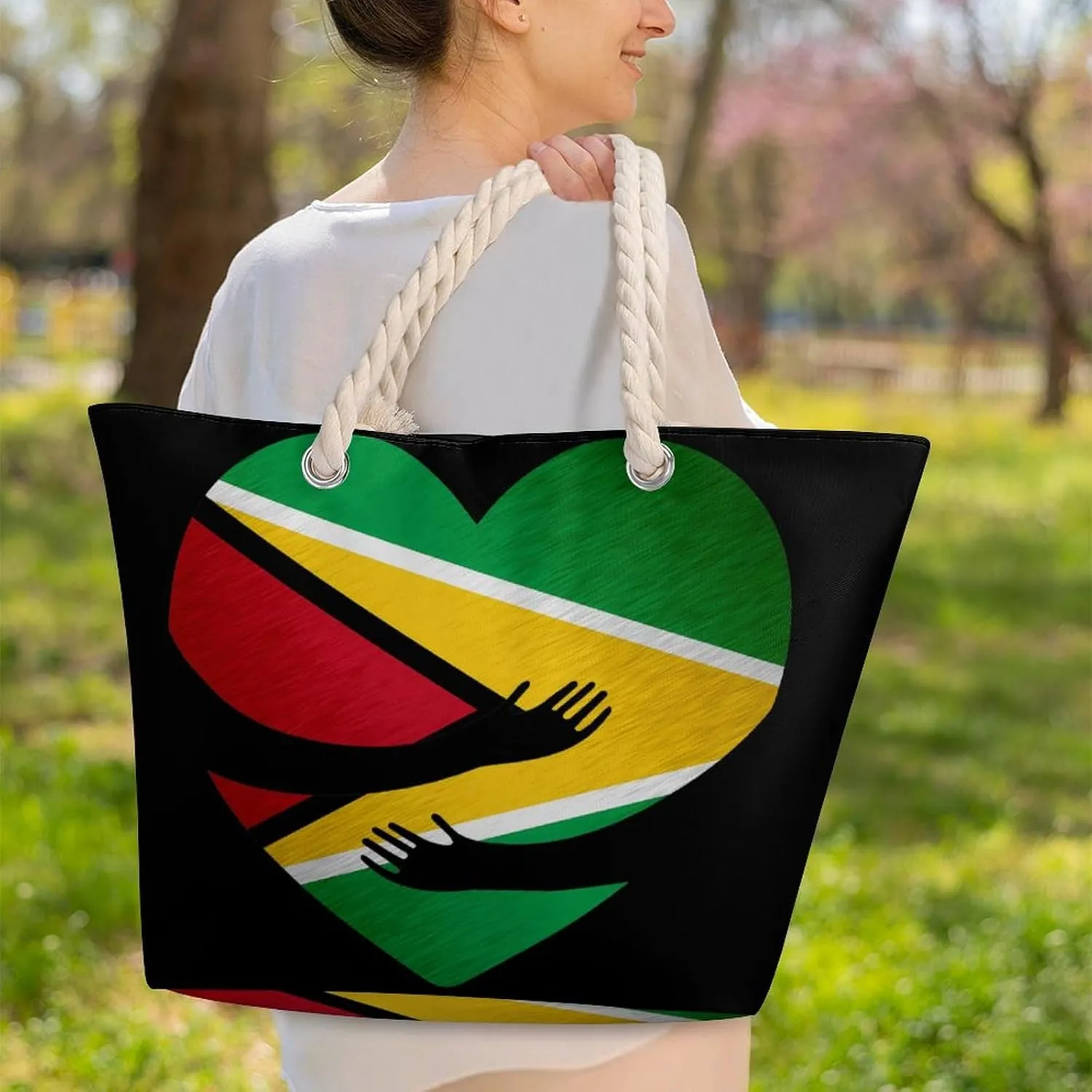 Tote Bag Large Handles Beach Bag with Zipper for Shopping Groceries Travel Outdoors Swim Pool Bag
