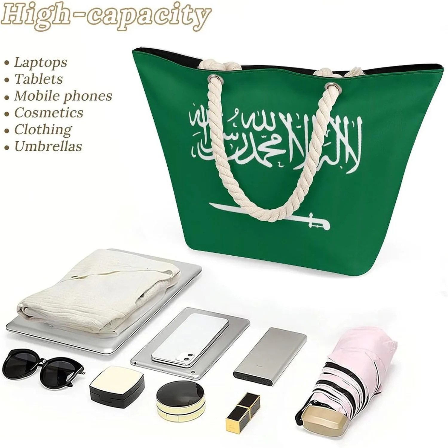 Tote Bag Large Handles Beach Bag with Zipper for Shopping Groceries Travel Outdoors Swim Pool Bag