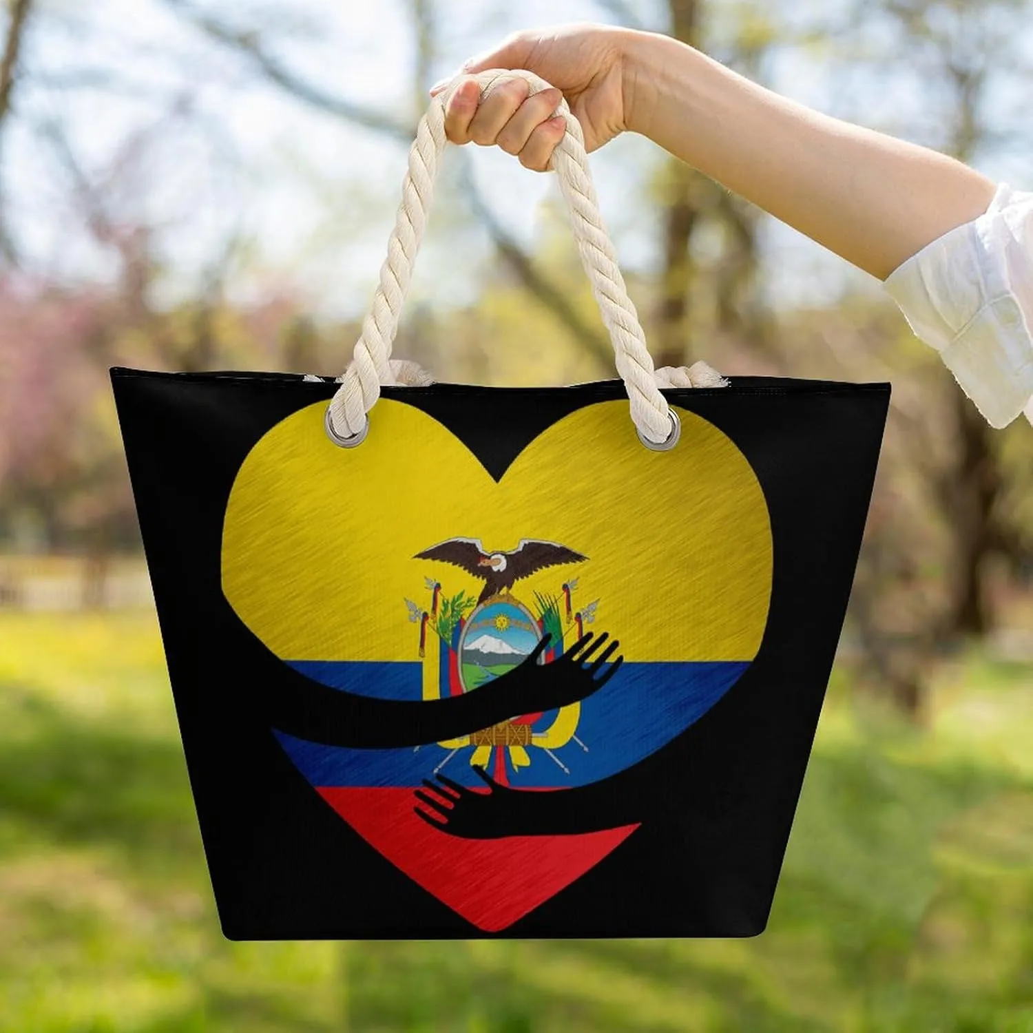 Tote Bag Large Handles Beach Bag with Zipper for Shopping Groceries Travel Outdoors Swim Pool Bag