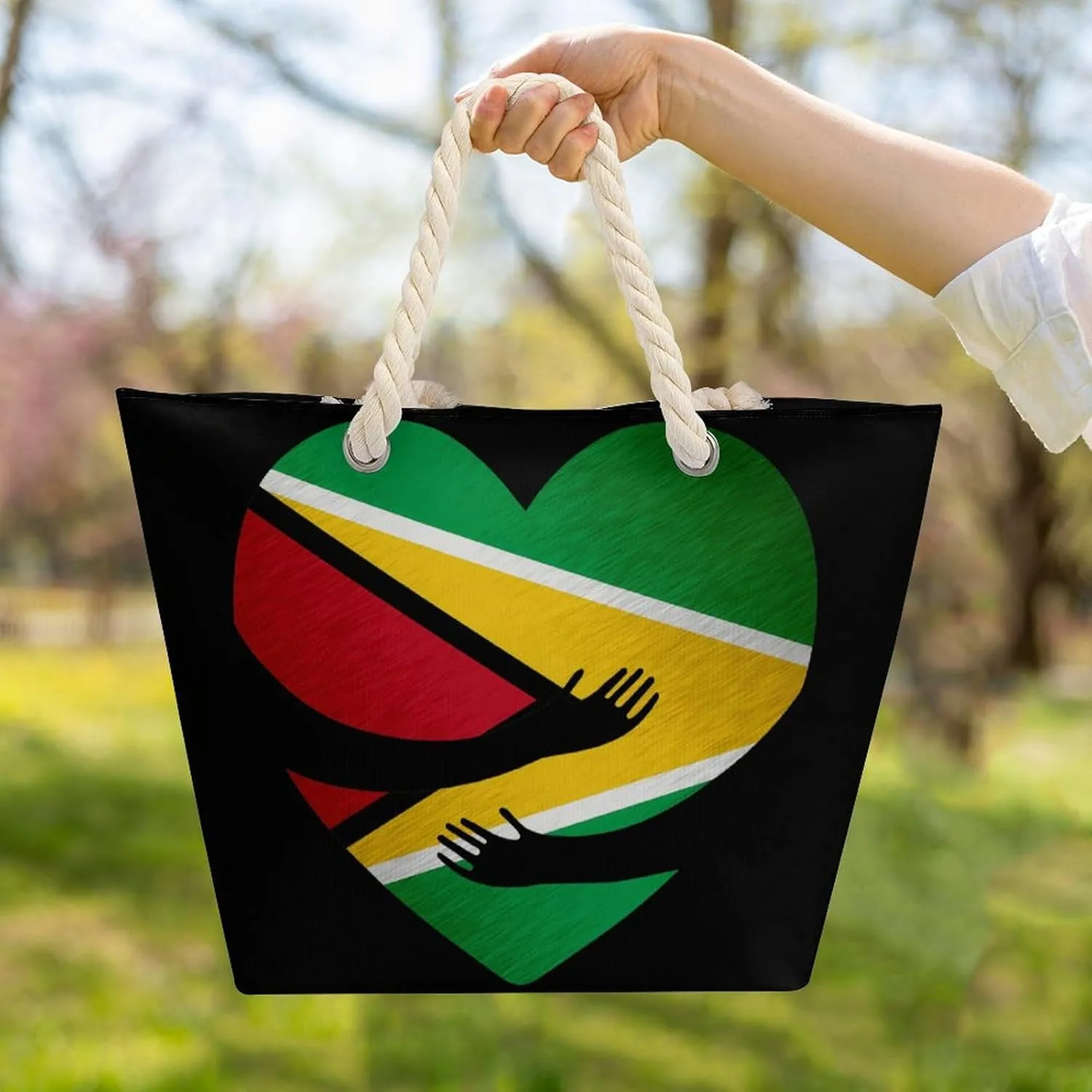 Tote Bag Large Handles Beach Bag with Zipper for Shopping Groceries Travel Outdoors Swim Pool Bag
