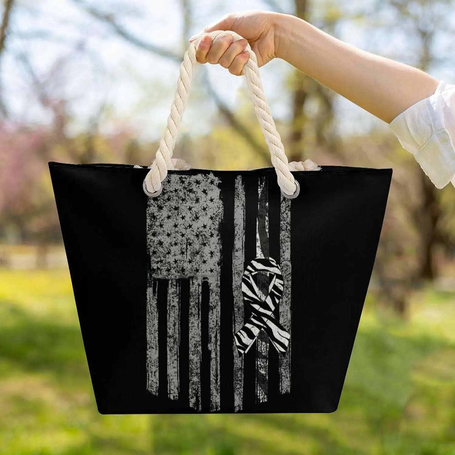 Tote Bag Large Handles Beach Bag with Zipper for Shopping Groceries Travel Outdoors Swim Pool Bag