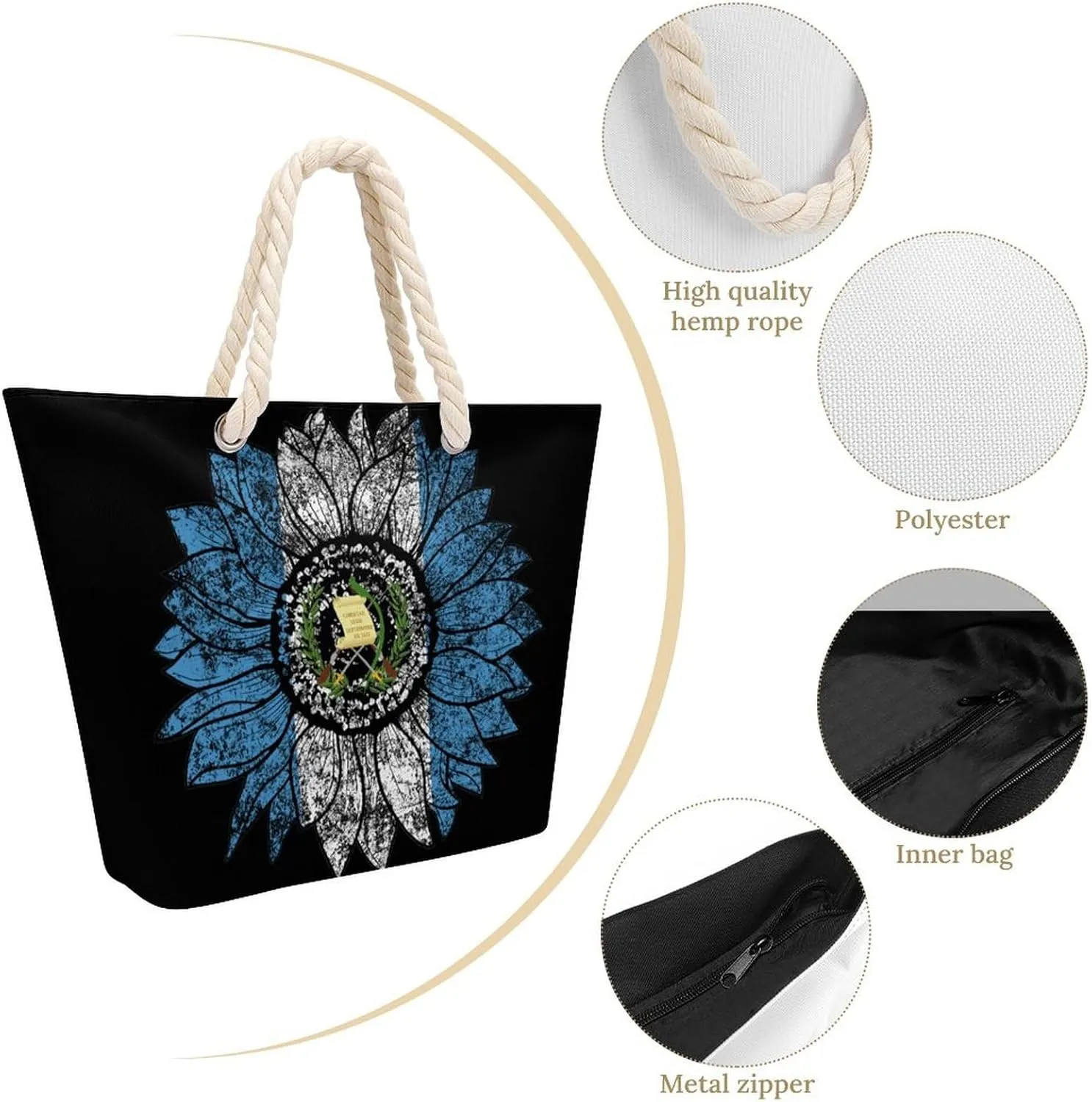 Tote Bag Large Handles Beach Bag with Zipper for Shopping Groceries Travel Outdoors Swim Pool Bag