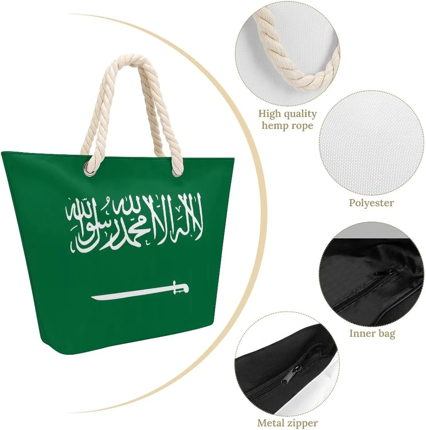 Tote Bag Large Handles Beach Bag with Zipper for Shopping Groceries Travel Outdoors Swim Pool Bag