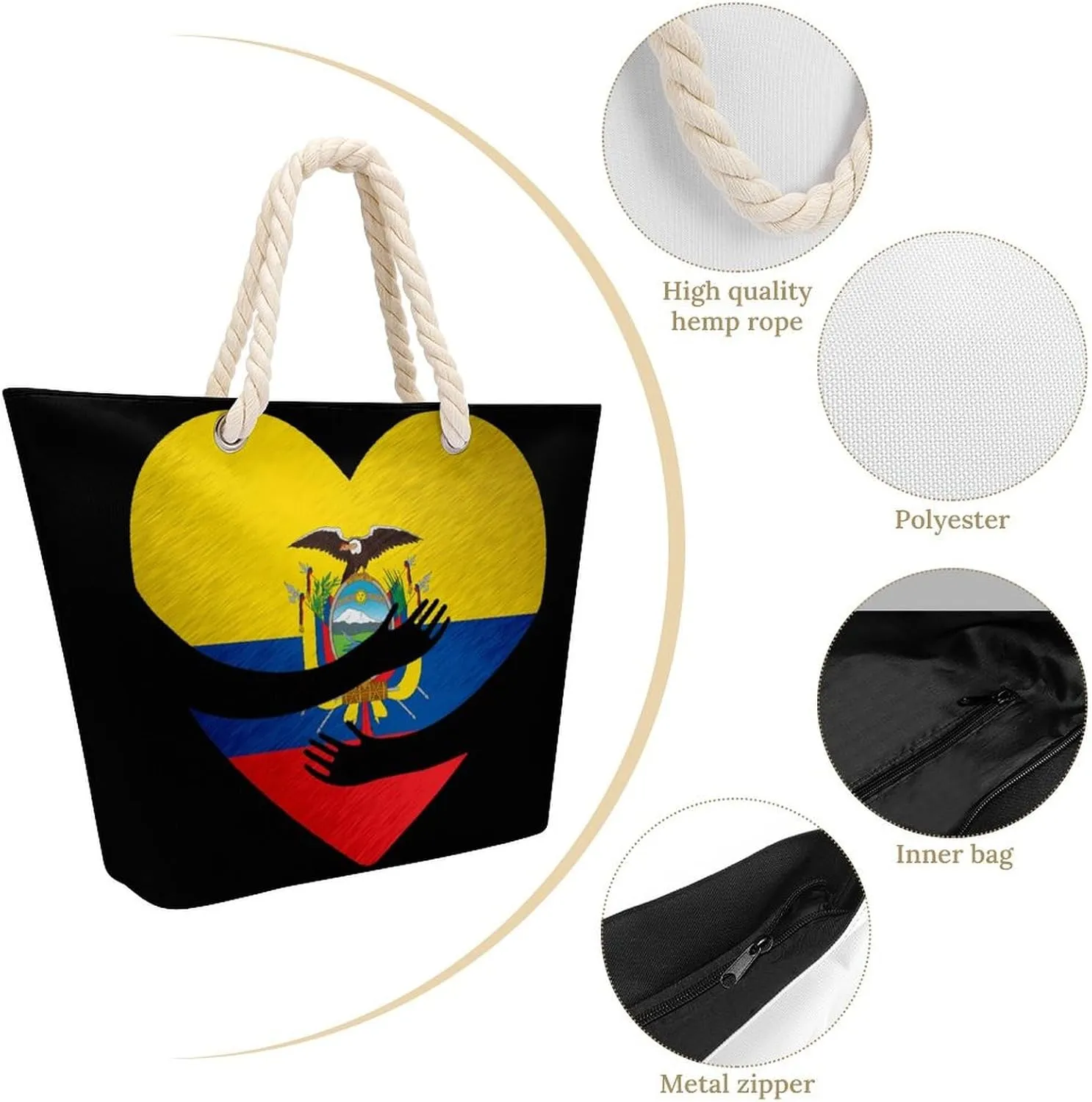 Tote Bag Large Handles Beach Bag with Zipper for Shopping Groceries Travel Outdoors Swim Pool Bag
