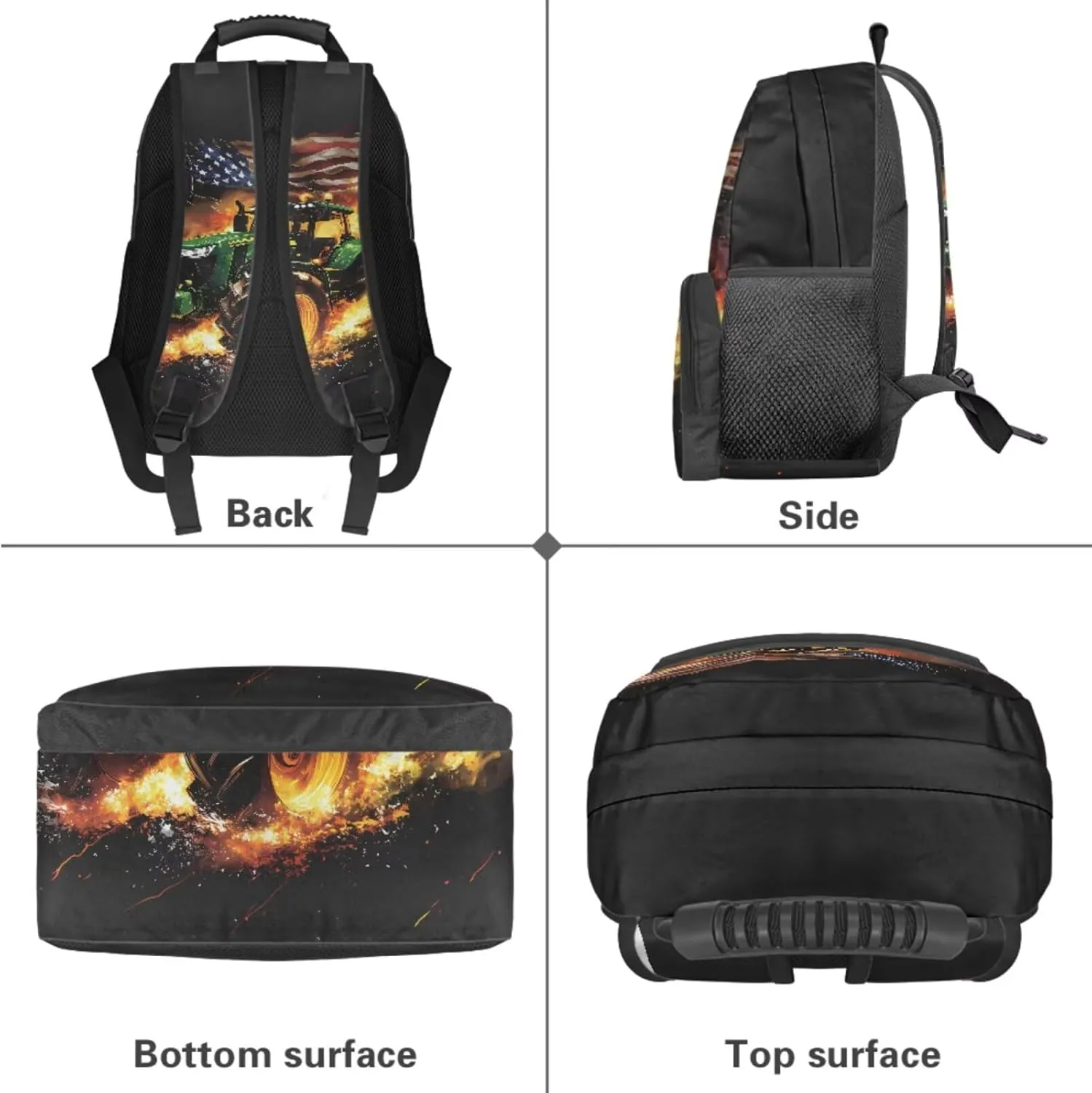 Tractor Backpack for Boys Girls School Bag with Lunch Bag Pencil Case Water Bottle Holder 4PCS American Flag School Daypack Travel Bag Satchel Bagpack Back to School Supplies