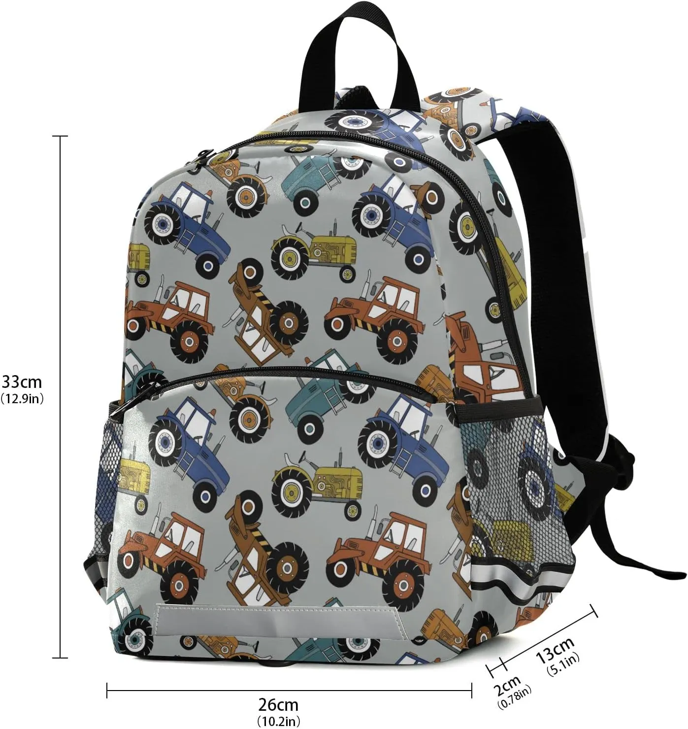 Tractors Car Kids Backpack for Boys Girls, Children Bag Preschool Bookbag with Chest Strap for Daycare Kindergarten Travel