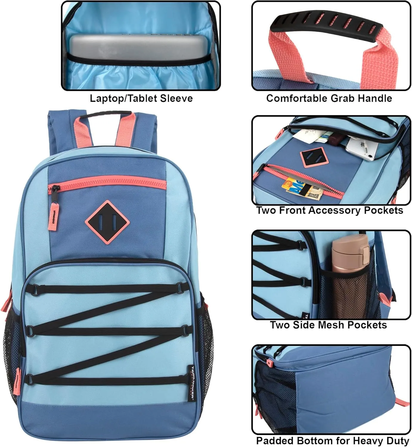 Trail maker Bulk Color Block Laptop Backpacks 24 Pack Wholesale Backpacks in Bulk for Homeless Adults Nonprofit (Female Color Pack)