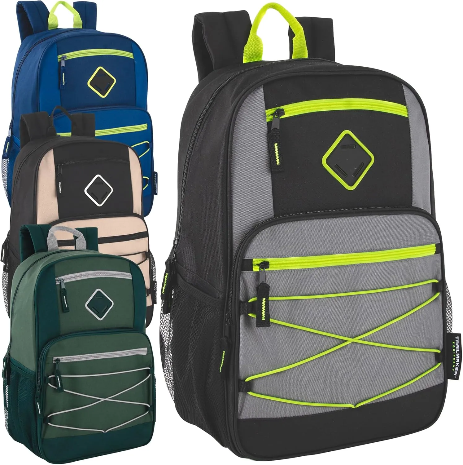 Trail maker Bulk Color Block Laptop Backpacks 24 Pack Wholesale Backpacks in Bulk for Kids Nonprofit (Male Colors Pack)