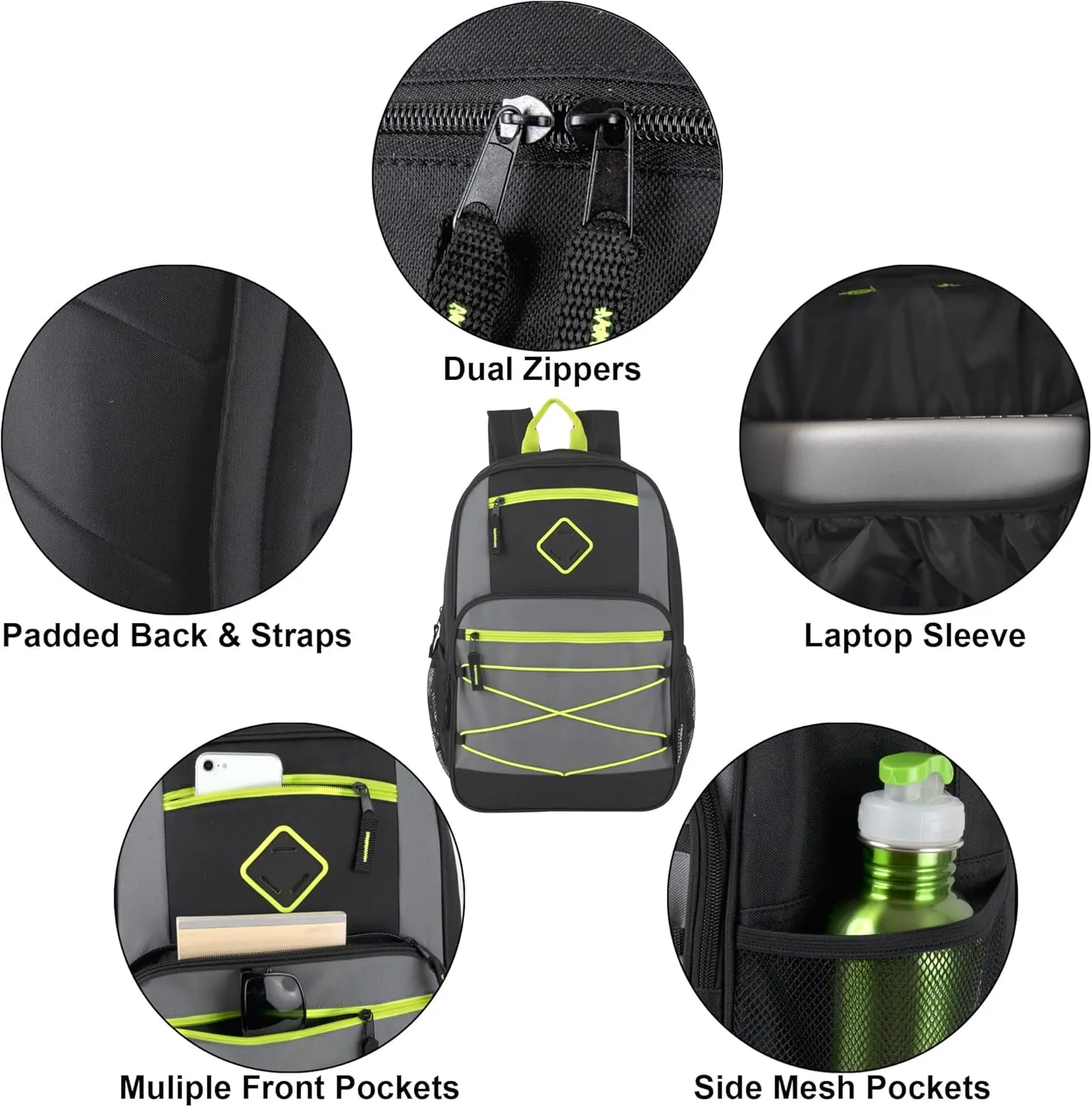 Trail maker Bulk Color Block Laptop Backpacks 24 Pack Wholesale Backpacks in Bulk for Kids Nonprofit (Male Colors Pack)