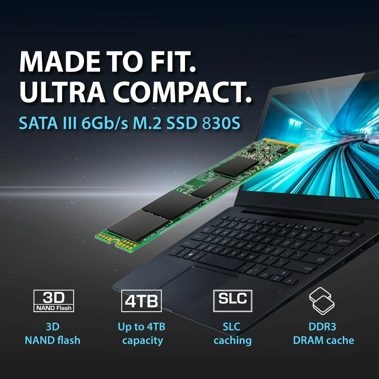Transcend 1TB MTS830S M.2 2280 SATA III SSD, Internal Solid State Drive, Dram Cache, Compatible with Laptop & PC Desktop, Up to 560/500 MB/s - TS1TMTS830S