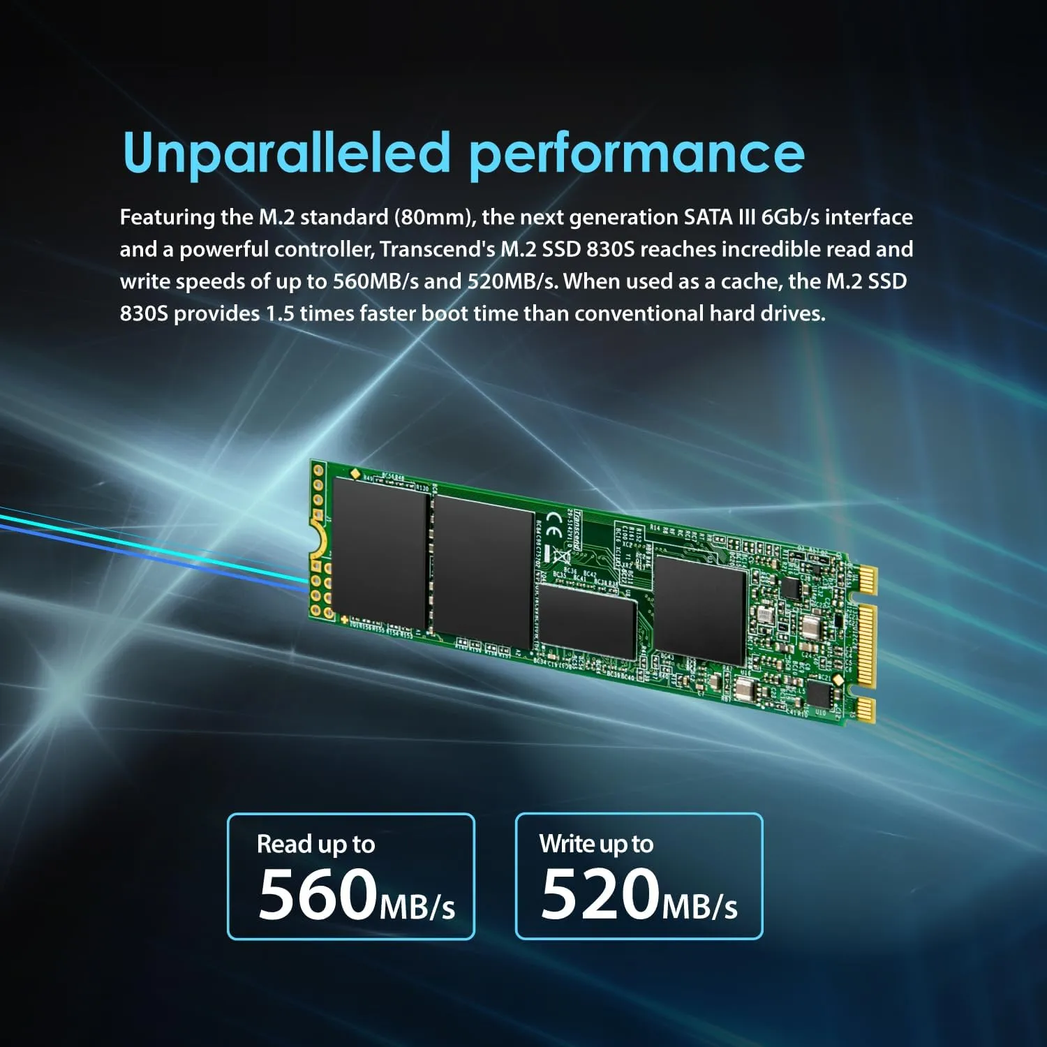 Transcend 1TB MTS830S M.2 2280 SATA III SSD, Internal Solid State Drive, Dram Cache, Compatible with Laptop & PC Desktop, Up to 560/500 MB/s - TS1TMTS830S
