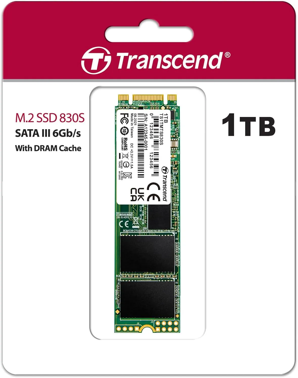 Transcend 1TB MTS830S M.2 2280 SATA III SSD, Internal Solid State Drive, Dram Cache, Compatible with Laptop & PC Desktop, Up to 560/500 MB/s - TS1TMTS830S
