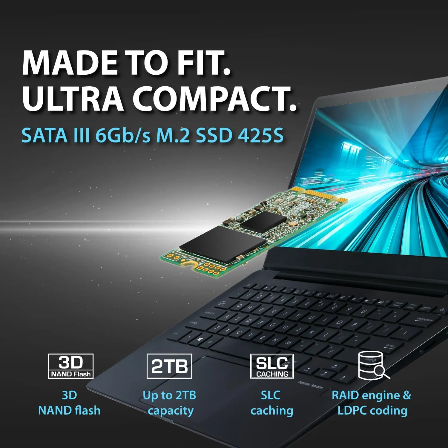Transcend 2TB MTS425S M.2 2242 SATA III SSD, Internal Solid State Drive, Compatible with Laptop & PC Desktop, SLC Cache, B M Key, Up to 550/500 MB/s - TS2TMTS425S