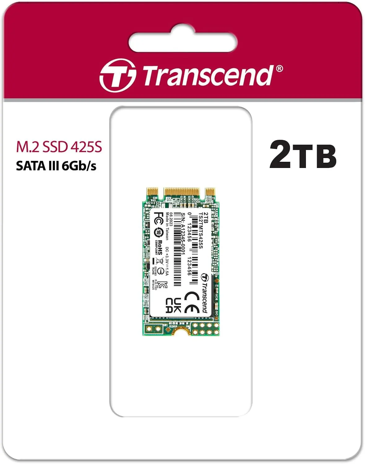 Transcend 2TB MTS425S M.2 2242 SATA III SSD, Internal Solid State Drive, Compatible with Laptop & PC Desktop, SLC Cache, B M Key, Up to 550/500 MB/s - TS2TMTS425S