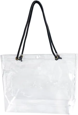 Transparent PVC Pink Tote Bag with Black Handles, Waterproof Storage Organizer for Supermarket, Gym, Travel