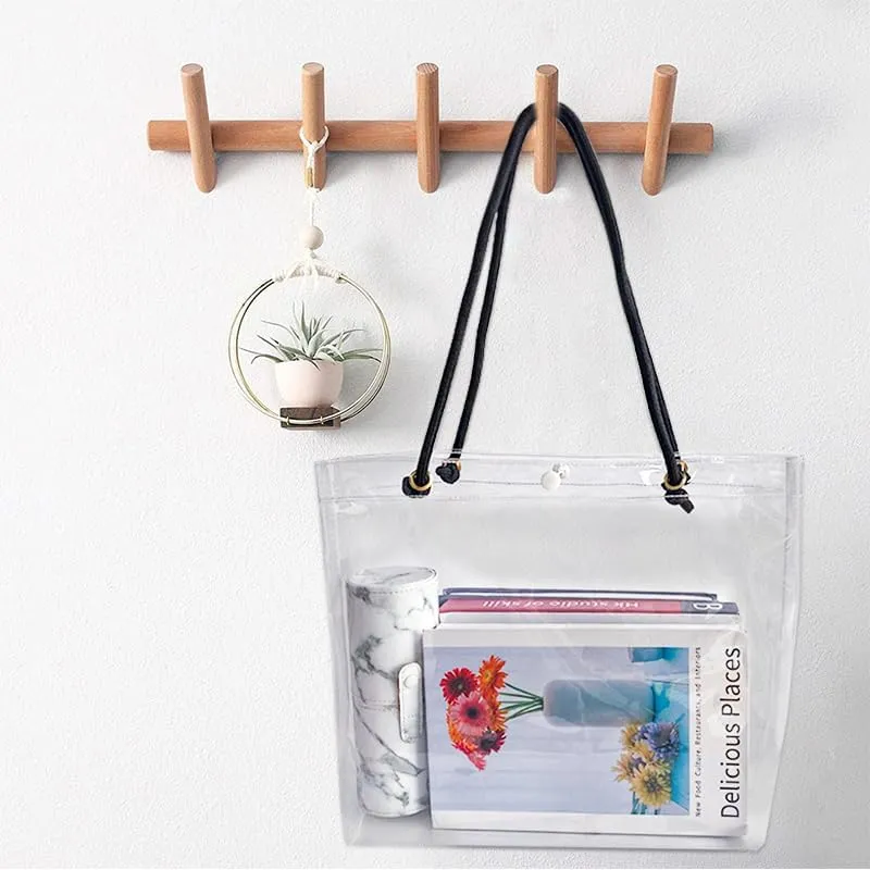 Transparent PVC Pink Tote Bag with Black Handles, Waterproof Storage Organizer for Supermarket, Gym, Travel